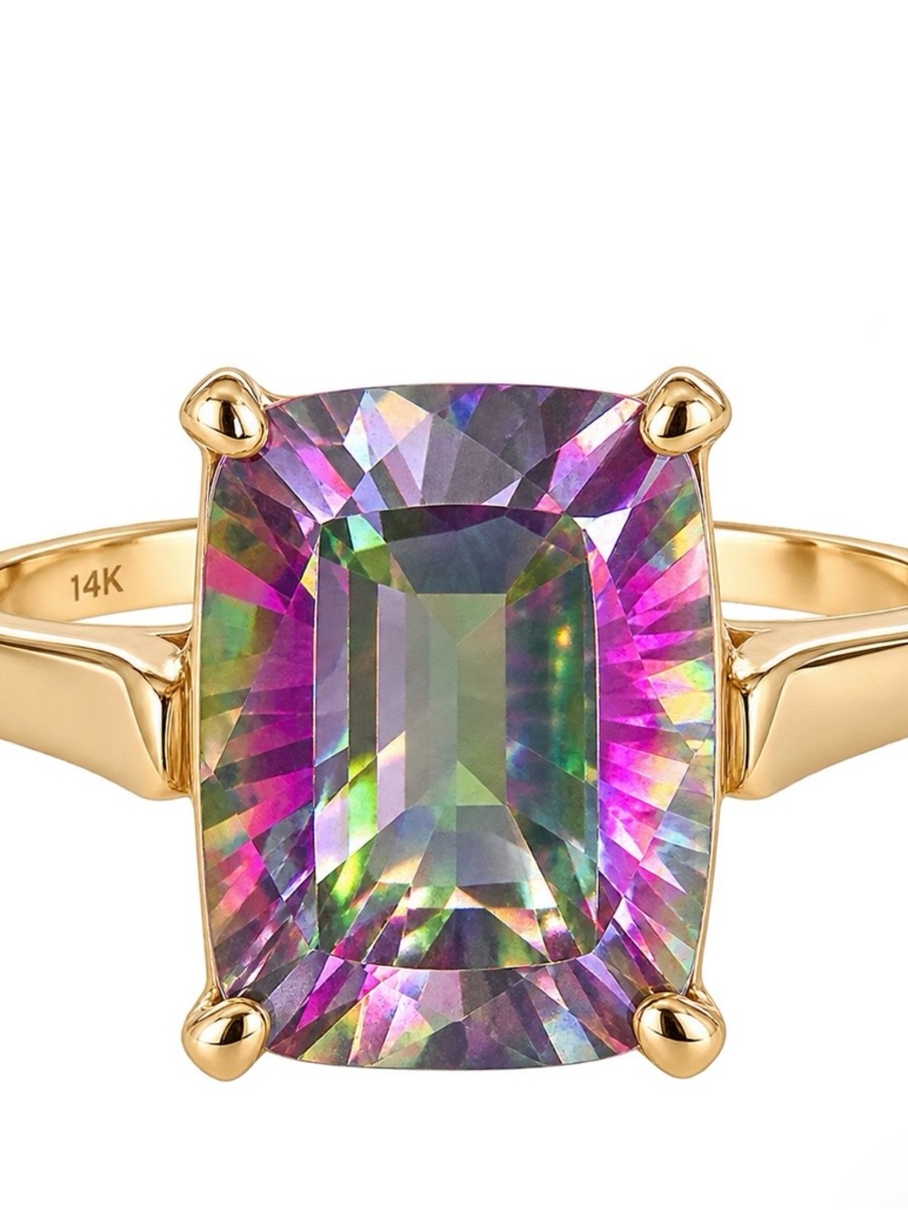 14K Gold Mystic Topaz Cushion Ring - Multicolor